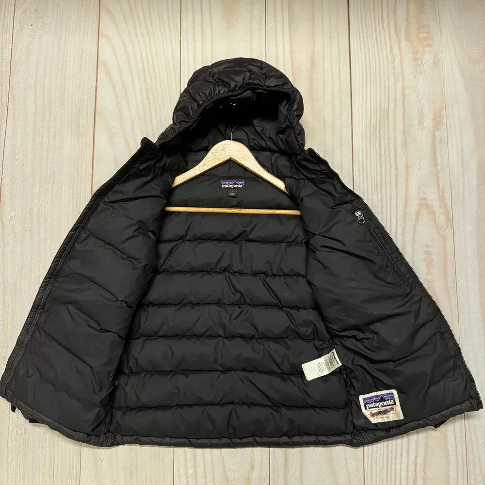 Patagonia Boys L 12 Hi-Loft Duck Down Sweater Hoody 700 Fill Jacket Black